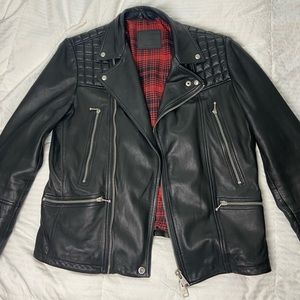 All Saints Men’s Black Leather Motorcycle Jacket Size Medium